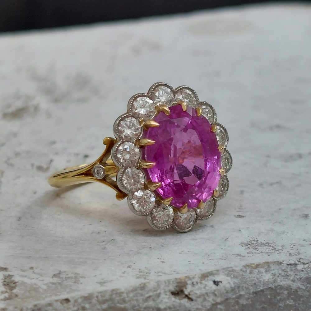4.80ct Pink Sapphire and Diamond Cluster Ring