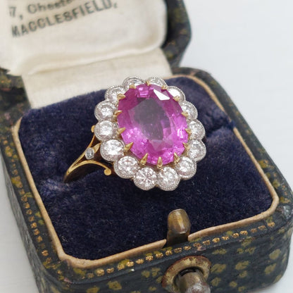 4.80ct Pink Sapphire and Diamond Cluster Ring