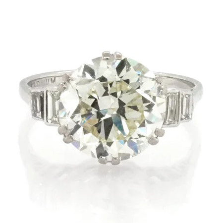 Art Deco Style 4.99ct Diamond Solitaire Engagement Ring with Baguette Shoulders in Platinum