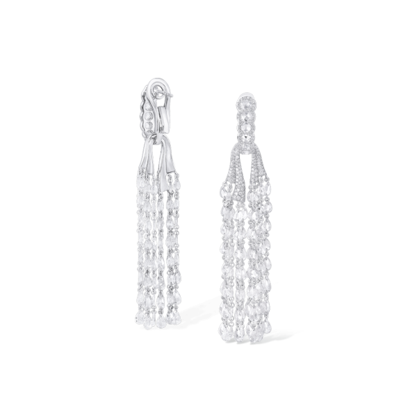 Rose Cut Diamond Tassel Drop Earrings, 12.64 carat total, removable tassels, 18ct white gold