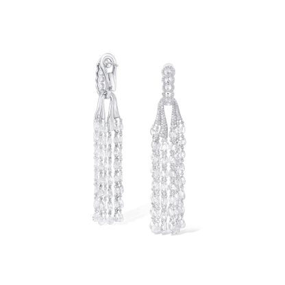 Rose Cut Diamond Tassel Drop Earrings, 12.64 carat total, removable tassels, 18ct white gold