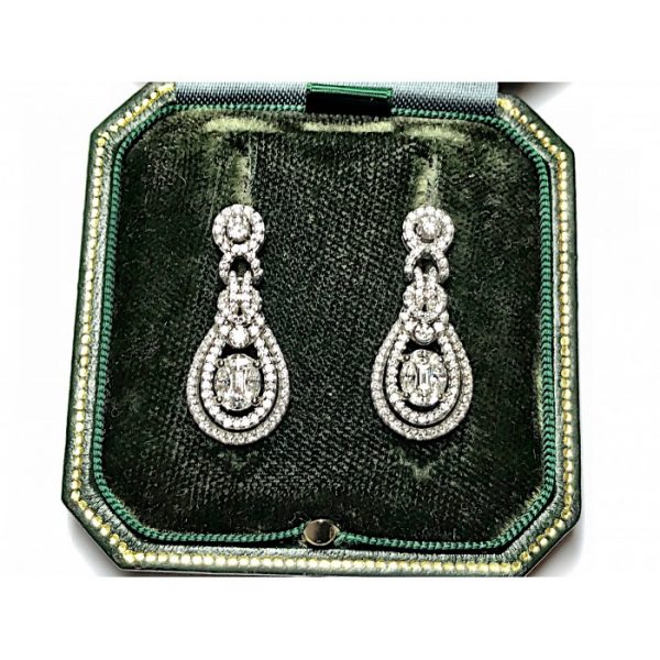 Diamond Cluster Pear Shaped Drop Earrings, 1.85 carats