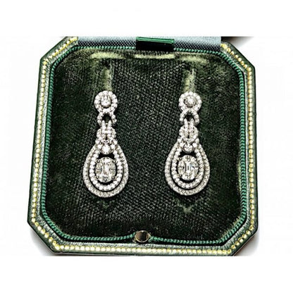 Diamond Cluster Pear Shaped Drop Earrings, 1.85 carats