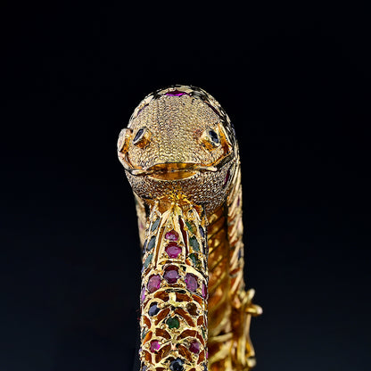 Vintage 1940s Indian 8.30ct Multi Gemstone Gold Fish Bangle Bracelet with Ruby Sapphire Emerald