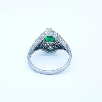 Art Deco Style Colombian Emerald and Diamond Domed Cocktail Ring