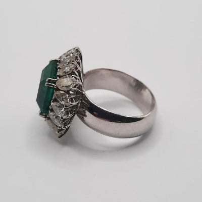 4.44ct Zambian Emerald and 2ct Marquise Diamond Cocktail Ring