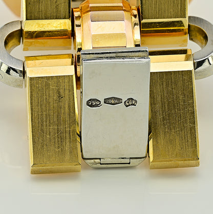 Late Art Deco Italian 23.70ct Citrine and Tri Gold Tank Bracelet by Illario, Circa 1930