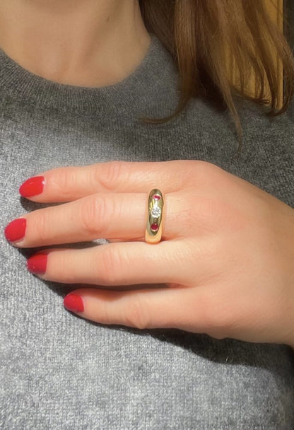 Vintage Cartier Ruby and Diamond Trilogy 18ct Yellow Gold Gypsy Band Ring