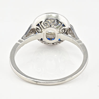 1.10ct Old Mine Cut Diamond and Sapphire Target Engagement Ring in Platinum