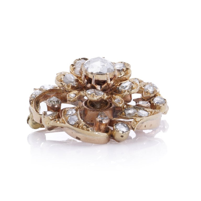 Victorian Antique 3ct Rose Cut Diamond En Tremblant Flower Brooch. Mid 19th century Circa 1850s
