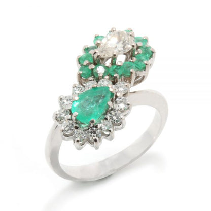 Vintage Emerald and Diamond Cluster Crossover Ring