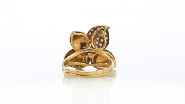 Faraone Blue and Green Enamel and Diamond set Stylised Leaf Ring and Earring Suite, 2.52 carats, in 18ct Yellow Gold, with original box