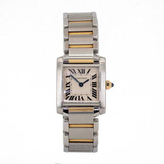 Cartier Tank Francaise 20mm Small Model Steel and Gold Quartz Watch; Ref 2300, with original Cartier papers and service papers, Circa 1998
