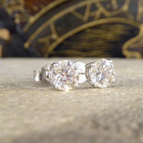 Timeless and Classic Single Stone 1.67ct Diamond Solitaire Stud Earrings