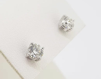 Pair of Diamond Single Stone Stud Earrings, 1.02 carat total, G Colour, SI1 clarity, claw set in 18ct white gold.