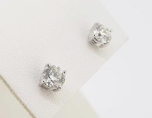Pair of Diamond Single Stone Stud Earrings, 1.02 carat total, G Colour, SI1 clarity, claw set in 18ct white gold.