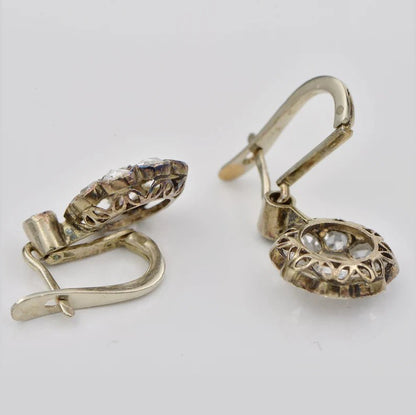 Antique Victorian 3.8ct Rose Cut Diamond Cluster Drop Earrings