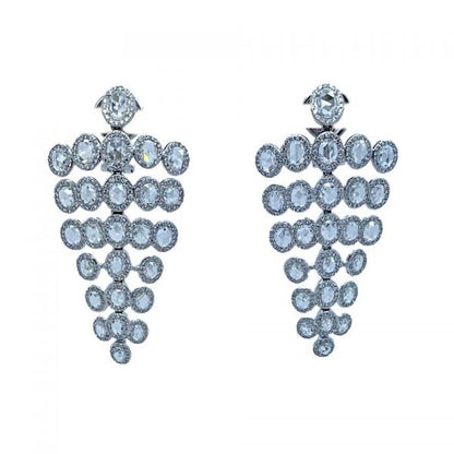 Rose Cut Diamond Chandelier Drop Earrings, 9.27 carats