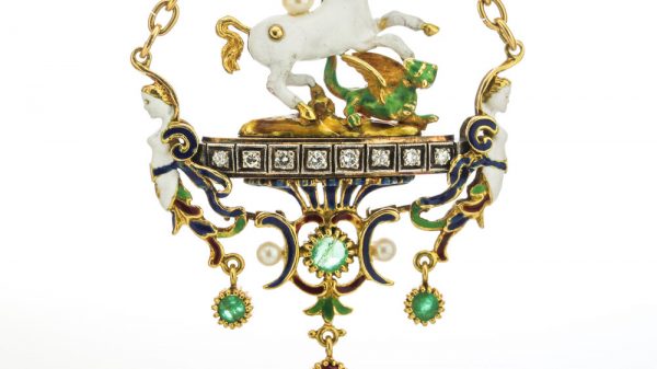 Vintage Pegasus and Dragon Pendant with Enamel and Gemstones