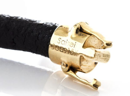 Saisei Japanese 3.75ct Diamond and 18ct Yellow Gold Set Leather Bracelet; Made by Saisei in Japan, Circa 2000s