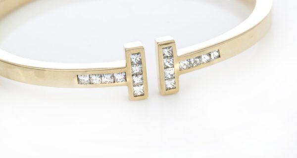 Tiffany and Co 18ct Gold Bangle with 1.60cts Princess Cut Diamonds