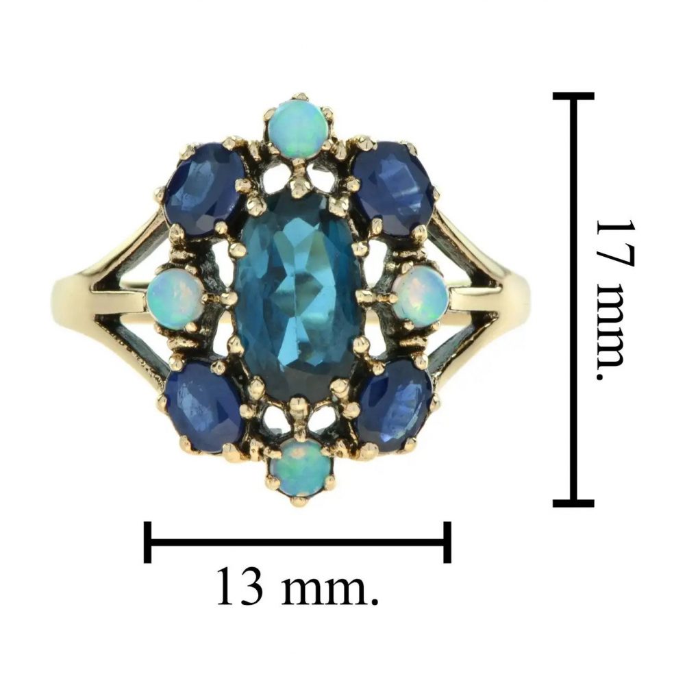 Blue Topaz, Sapphire and Opal Dress Ring