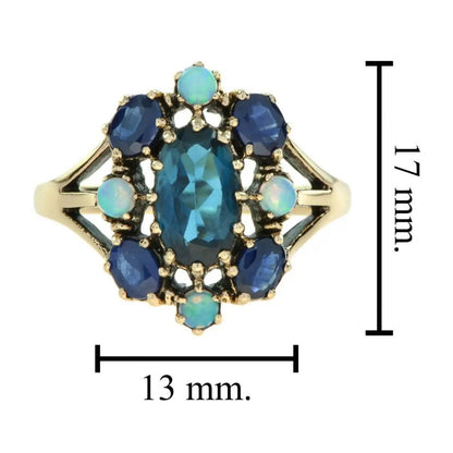Blue Topaz, Sapphire and Opal Dress Ring