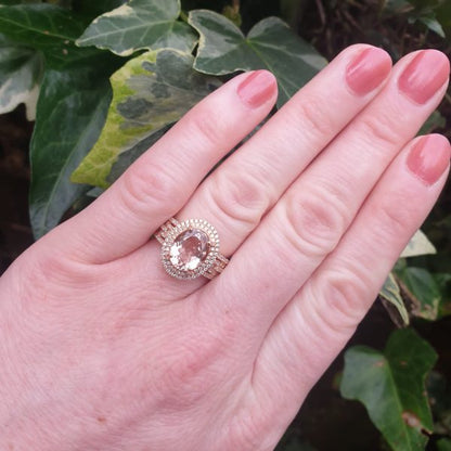 2.54ct Oval Morganite and Diamond Cluster Dress Ring in 18ct Rose Gold