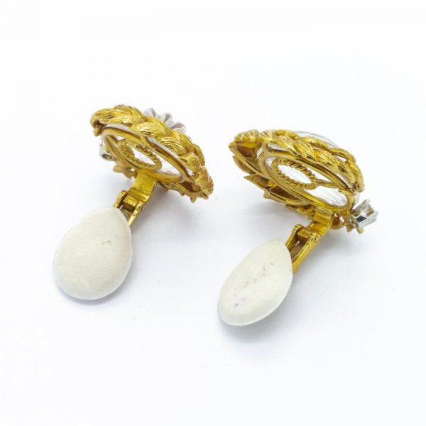 David Webb Rock Crystal, Diamond and Gold Earrings, Circa 1980