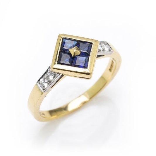 Vintage Kutchinsky Sapphire and Diamond Ring with original Kutchinsky box, Circa 1979