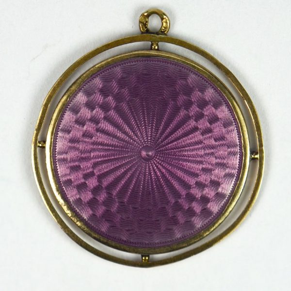 French St George Purple Enamel and 18ct Gold Medal Pendant, depicting St George defeating the Dragon, guilloche enamel to reverse