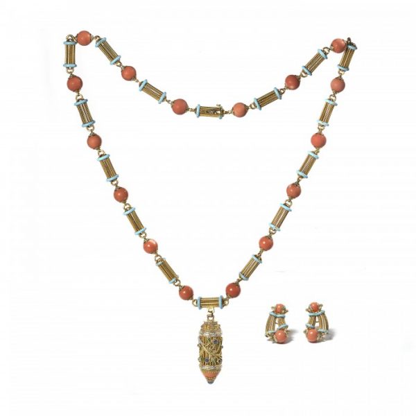 Cazzangia Gold Necklace and Earrings Suite, Circa 1960