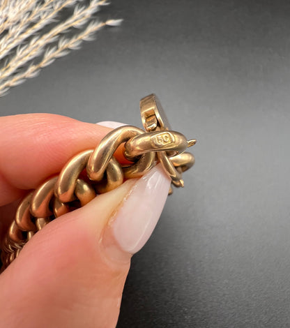Victorian 15 Carat Rose Gold Curb Link Bracelet with Heart Padlock Clasp, Circa 1880