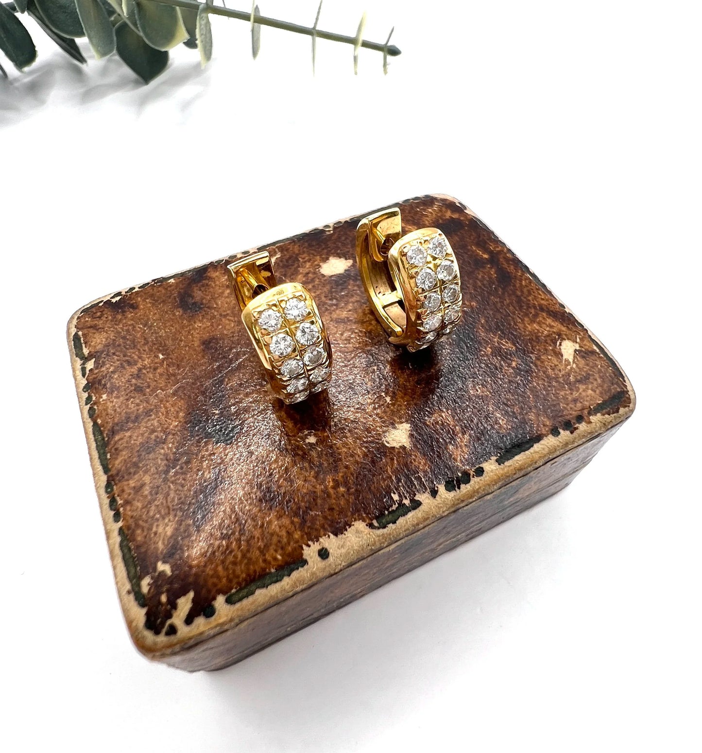 Vintage 18 Carat Yellow Gold Diamond Huggies Hoop Earrings, Circa 2000