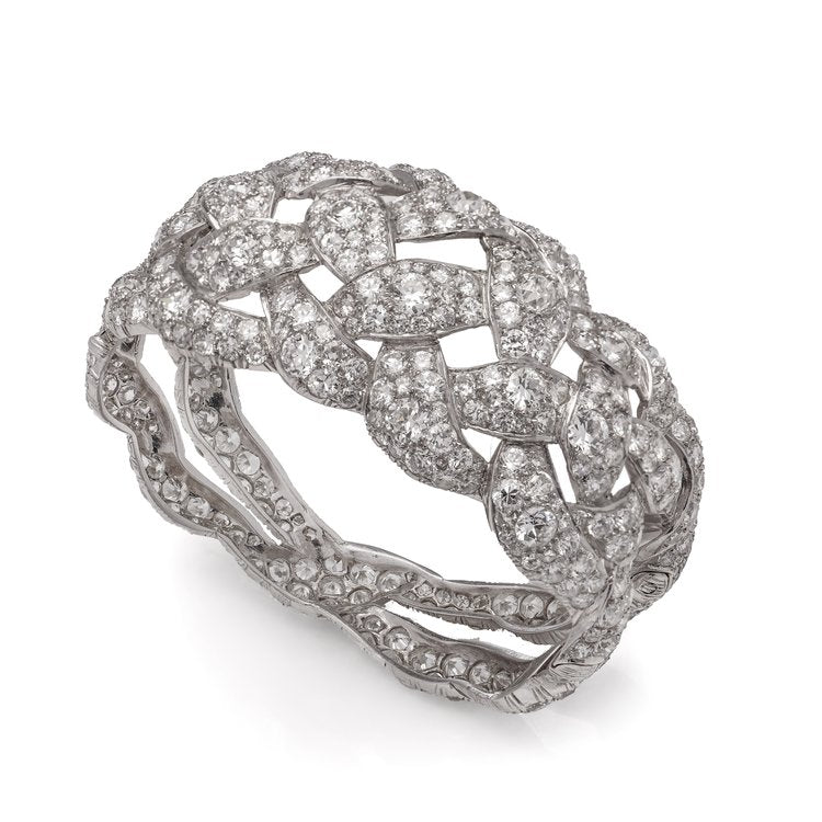 Antique Art Deco 30cts Old Cut Diamond Bangle Bracelet in Platinum