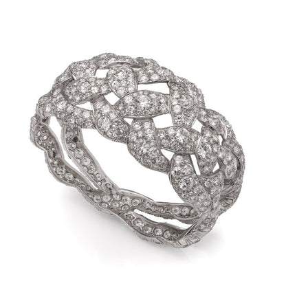 Antique Art Deco 30cts Old Cut Diamond Bangle Bracelet in Platinum