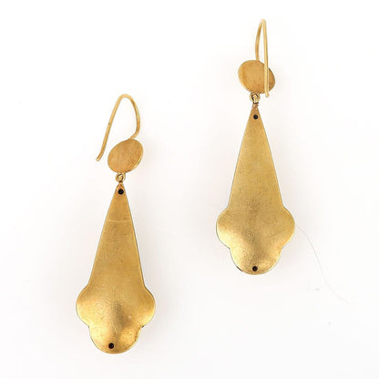 Victorian Antique Yellow Gold Diamond Blue Enamel Drop Earrings