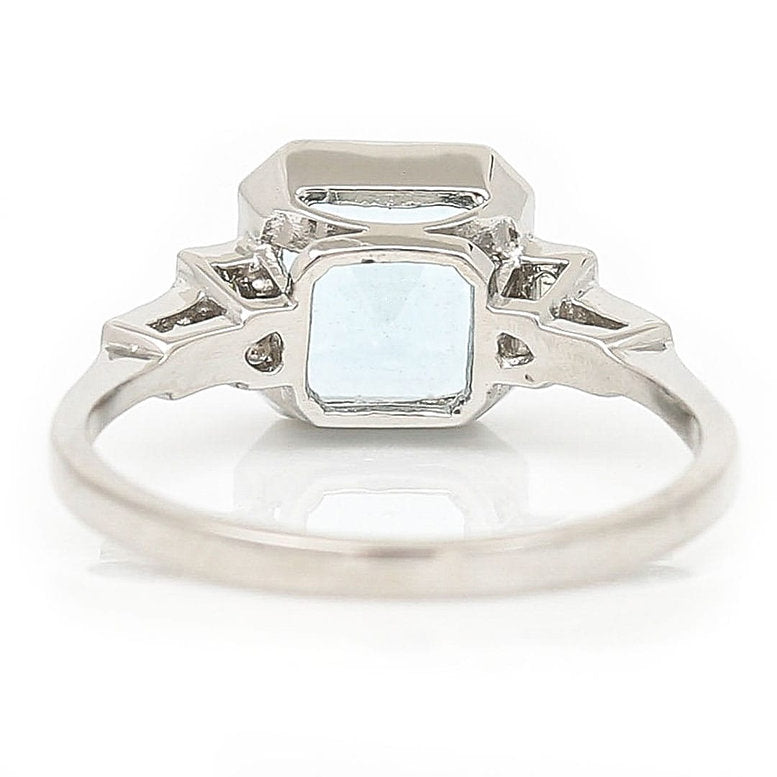2.17ct Octagonal Aquamarine and Baguette Diamond Dress Ring