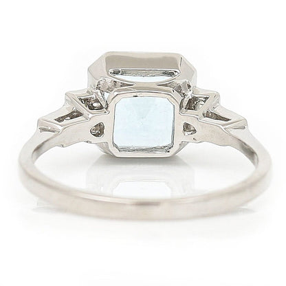 2.17ct Octagonal Aquamarine and Baguette Diamond Dress Ring