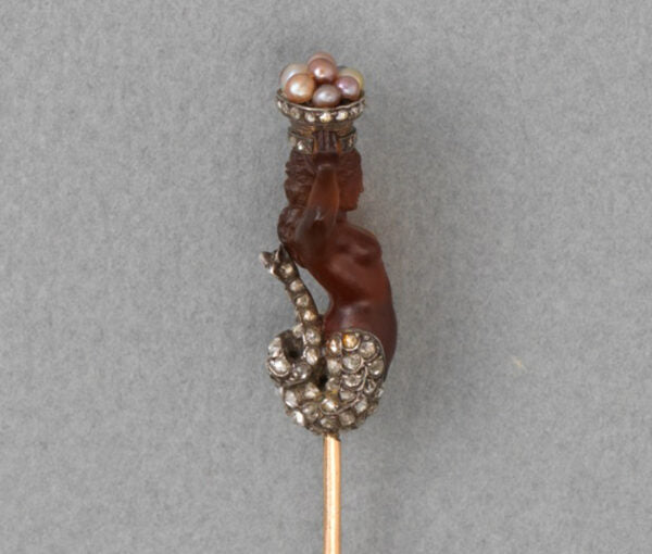 Antique Victorian Agate Mermaid Stickpin, with Pearls and Diamonds