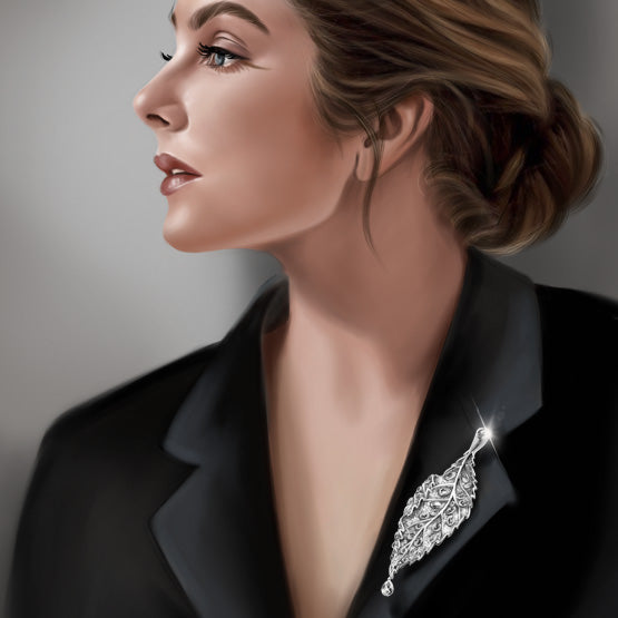 Rose Cut and Briolette Diamond Leaf Brooch; set with 33 rose-cut and 569 round brilliant diamonds, 0.57ct briolette diamond drop, 4.13ct total, 18ct white gold