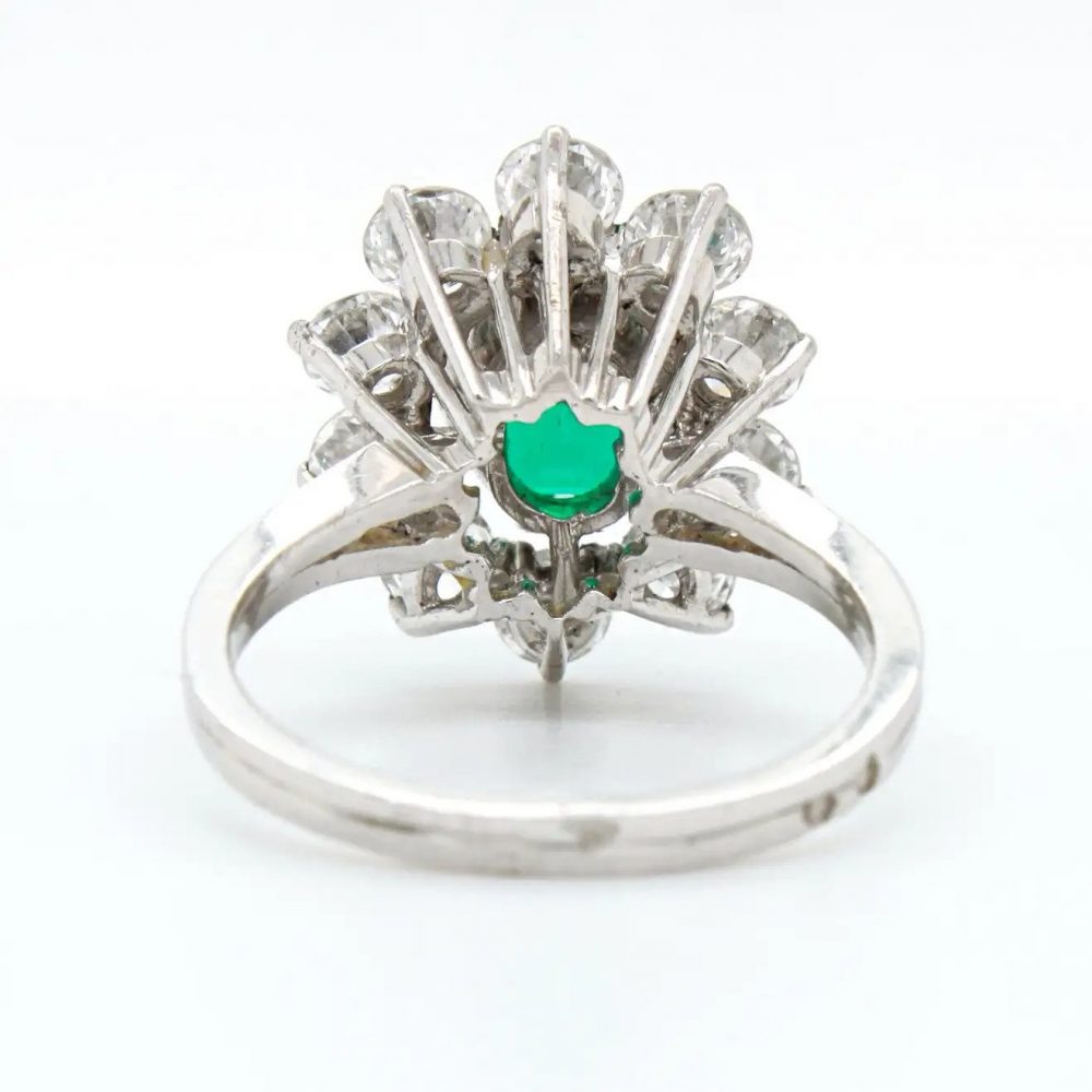 Vintage French 1.88ct Colombian Emerald and Diamond Cluster Ring with Minor Oil