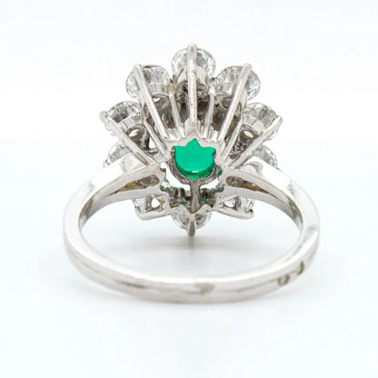 Vintage French 1.88ct Colombian Emerald and Diamond Cluster Ring with Minor Oil