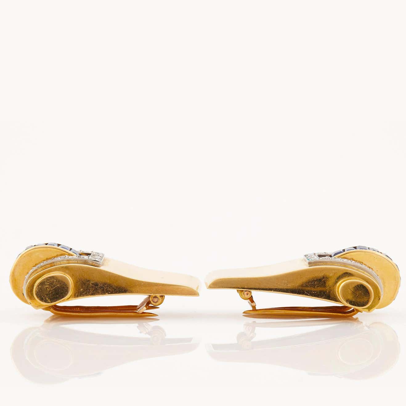 Boucheron 1940s Retro Gold Sapphire and Diamond Double Clip Brooch