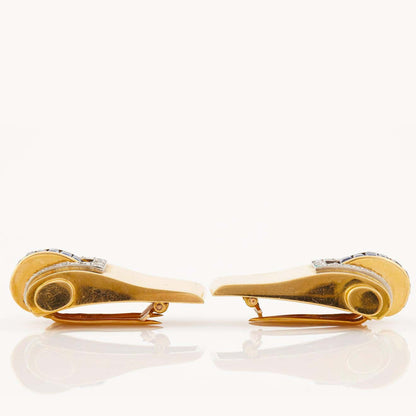 Boucheron 1940s Retro Gold Sapphire and Diamond Double Clip Brooch