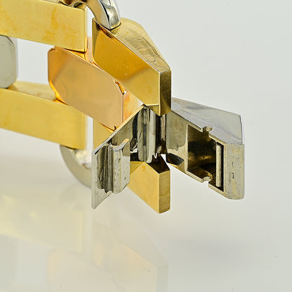 Late Art Deco Italian 23.70ct Citrine and Tri Gold Tank Bracelet by Illario, Circa 1930