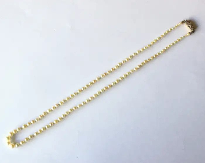 Art Deco Natural Saltwater Pearl Necklace with Diamond Clasp
