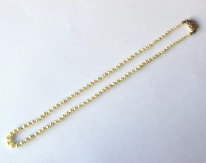 Art Deco Natural Saltwater Pearl Necklace with Diamond Clasp