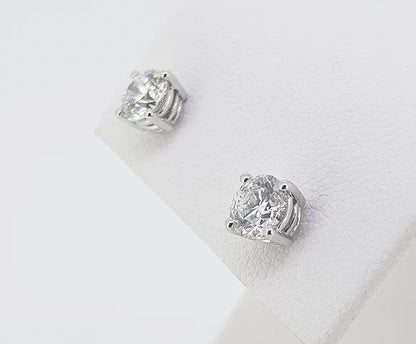 Pair of Diamond Single Stone Stud Earrings, 1.02 carat total, G Colour, SI1 clarity, claw set in 18ct white gold.