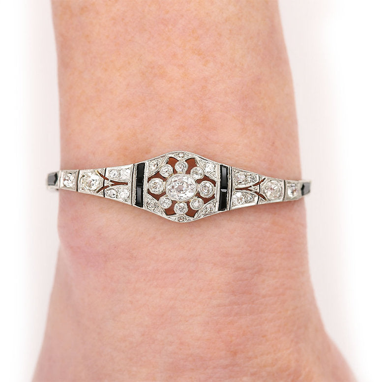Art Deco 2ct Old Mine Cut Diamond and Onyx Bracelet